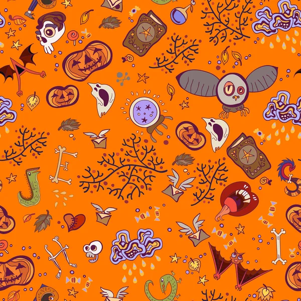 Patrón de garabato de niños brillantes sin costuras de Halloween. El día de los Muertos, Tema de Halloween . — Archivo Imágenes Vectoriales