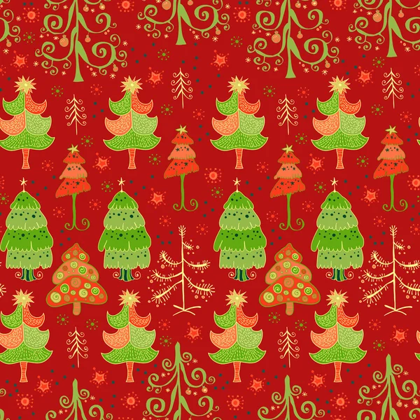 Weihnachtsmuster mit Weihnachtsbäumen und Schneeflocken — Stockvektor