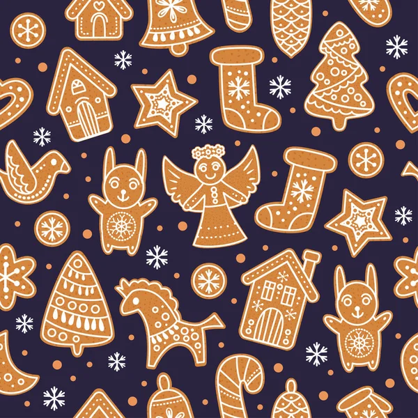 Peperkoek koekjespatroon. Kerstmis naadloos. Vectorillustratie — Stockvector