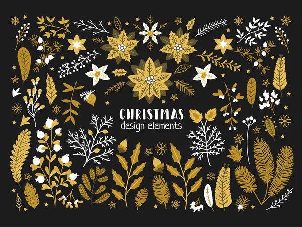 Christmas floral collection with golden design elements — Stock Vector