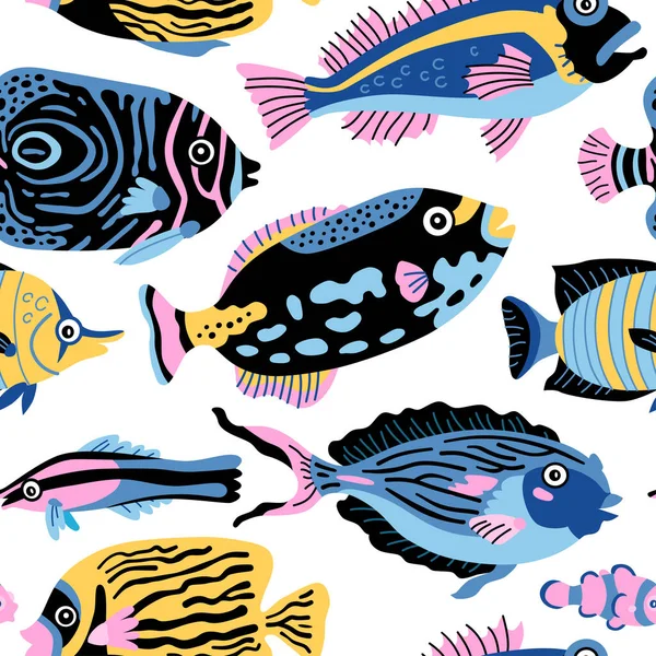 Childish marine kids pattern with underwater animals — Stock Vector