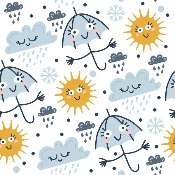 Seamless weather pattern. Vector illustration for kids — Stock Vector