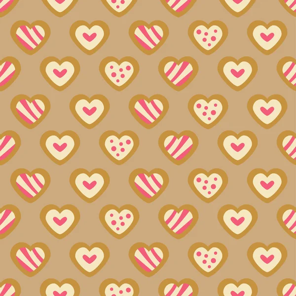 Christmas sweets pattern with heart cookies. Bakery — Stock Vector