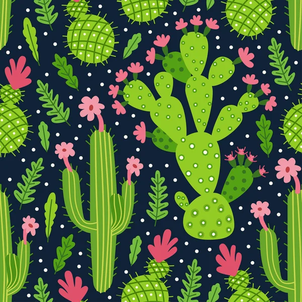 Dziecinnie jasny wzór wektora kreskówki kaktusa — Wektor stockowy