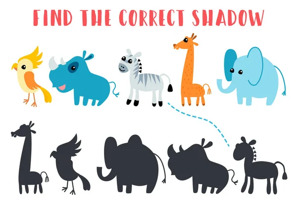 Βρες τη σωστή σκιά. Τα παιδιά μαθαίνουν παιχνίδι. — Διανυσματικό Αρχείο