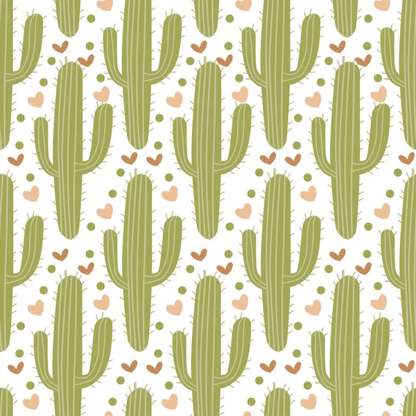 Vector naadloos patroon met groene schattige cactus. — Stockvector