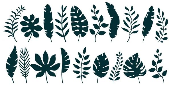 Set of black silhouettes of tropical leaves — Stock Vector