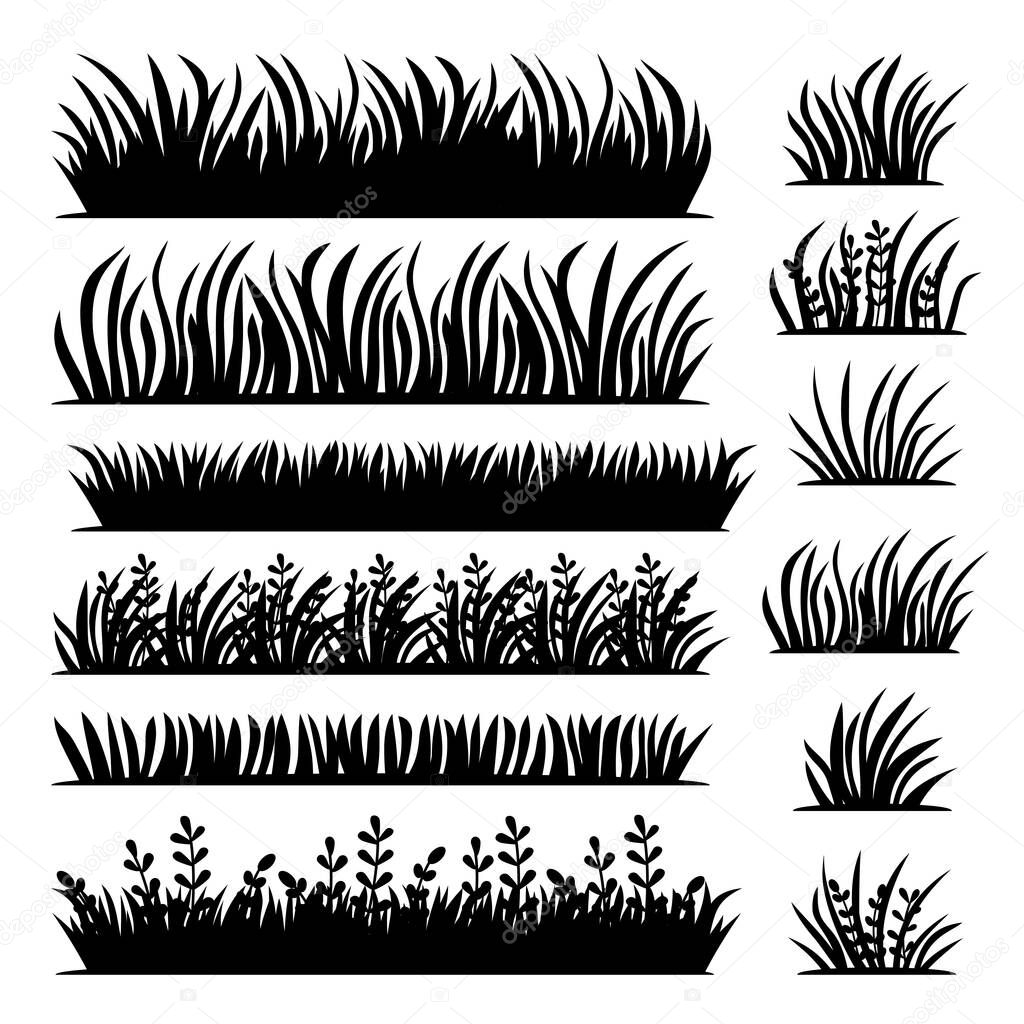 Vector tufts of grass in black color 