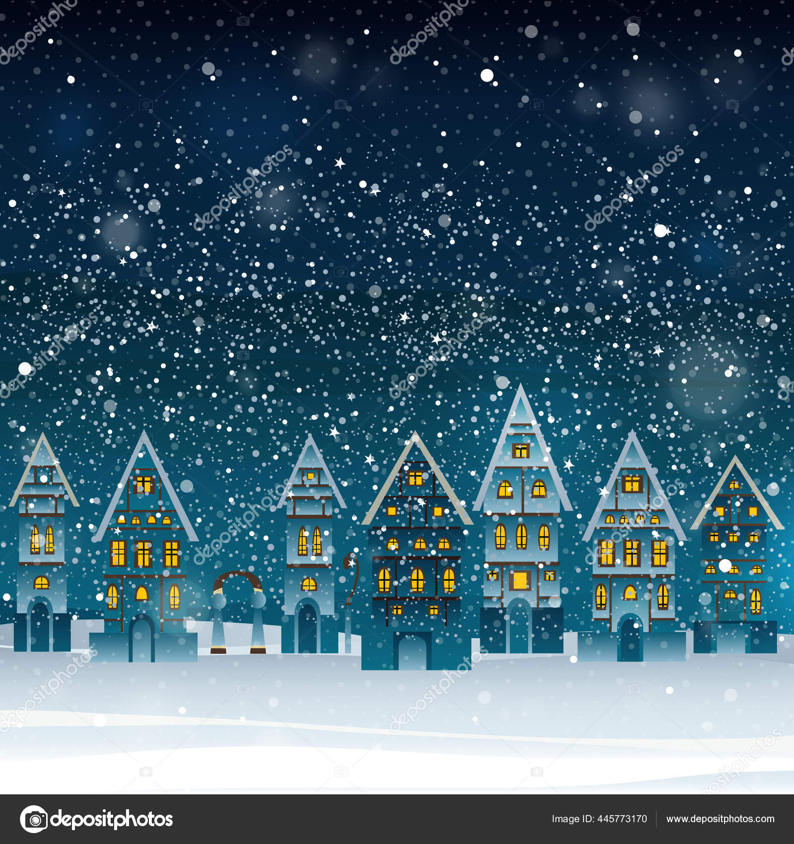 Christmas cartoon style vector background with houses Stock Vector by ...