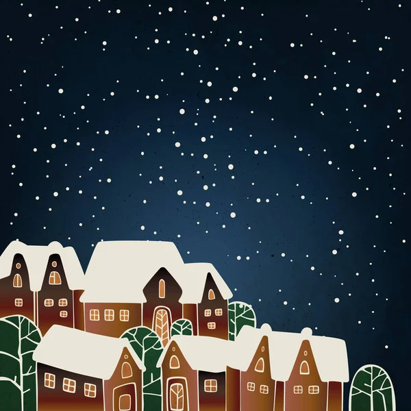 Jul tecknad stil vektor bakgrund med hus — Stock vektor