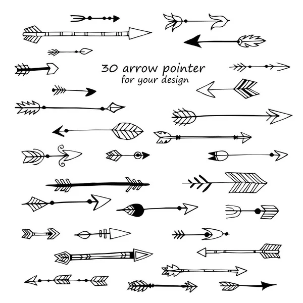 Lot de 30 flèches dessinées à la main — Image vectorielle