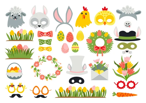 Cute Easter photo booth props as set of party graphic elements — Stock Vector