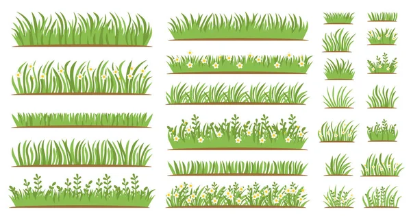 Hierba verde icono plano conjunto. Aislado sobre fondo blanco, — Vector de stock