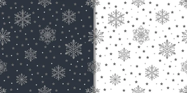 Christmas cute snowflakes set with seamless pattern — Stock Vector