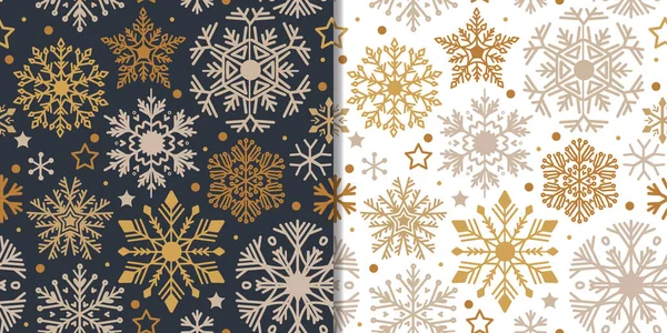 Christmas cute snowflakes set with seamless pattern — Stock Vector