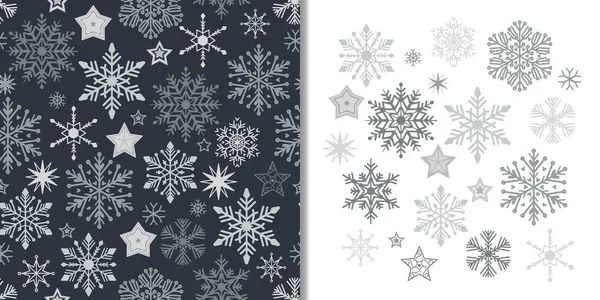 Kerst leuke sneeuwvlokken set met naadloos patroon — Stockvector