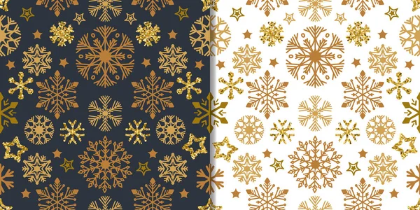 Christmas cute snowflakes set with seamless pattern — Stock Vector