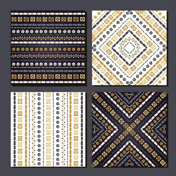 Ethnic seamless patterns. Set of aztec geometric backgrounds. — Stock Vector