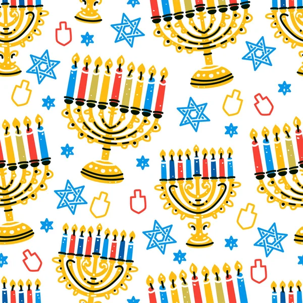 Hanukkah seamless pattern in flat style on white background. — 스톡 벡터