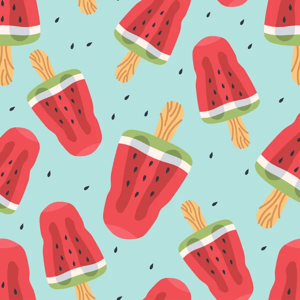 Seamless vector pattern of watermelon slices for print design — 스톡 벡터