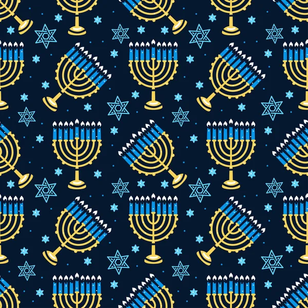 Happy Hanukkah μοτίβο με μενόρα, παραδοσιακά κεριά χωρίς ραφή. — Διανυσματικό Αρχείο