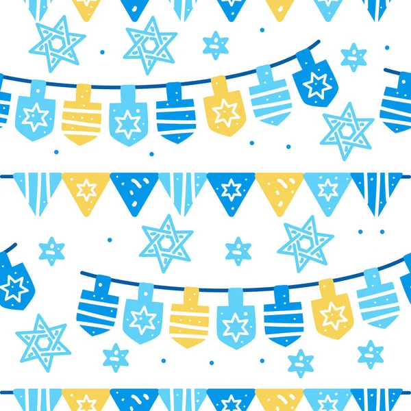 Hanukkah celebration seamless pattern with garland and star of David — Stock Vector