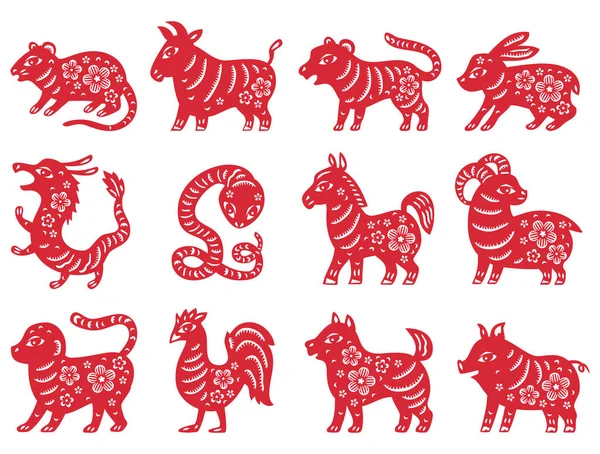 Chinesische Tierkreiszeichen Neujahr. Traditioneller Porzellanschnitt — Stockvektor