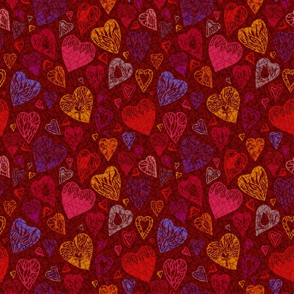 Patrón romántico sin costuras con corazones de dibujos animados vintage — Vector de stock