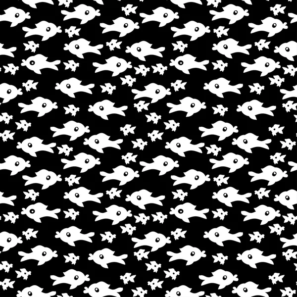 Silhuetas brancas de peixe sobre fundo preto — Vetor de Stock