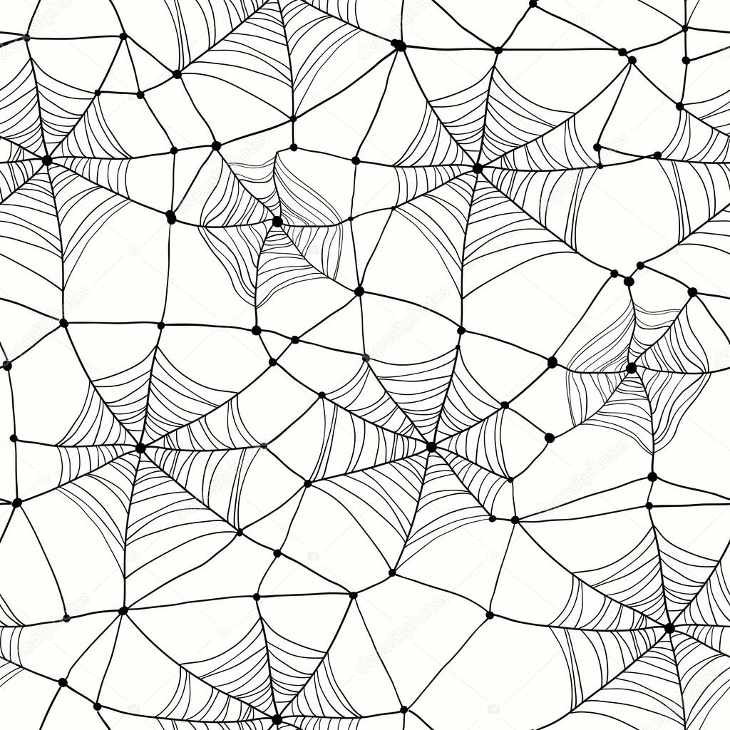 Black Spider web doodle seamless halloween background