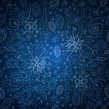 süslü doodle çiçekli mavi seamless modeli.