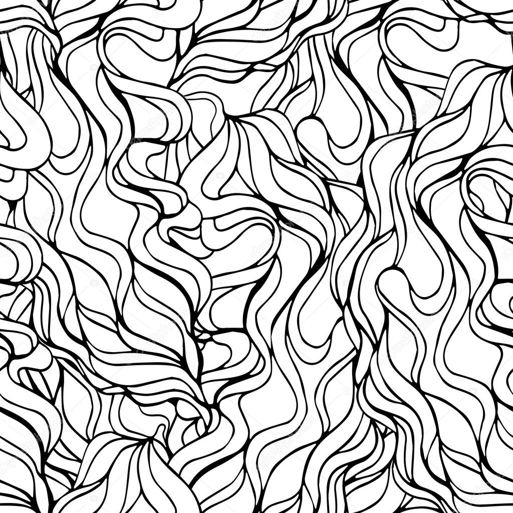 Seamless wave hand-drawn pattern, waves background in black and white