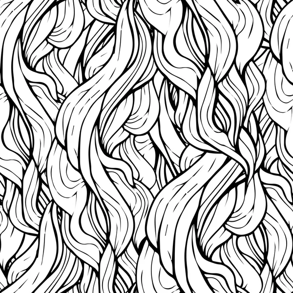 Seamless wave hand-drawn pattern, waves background in black and white — Stock Vector