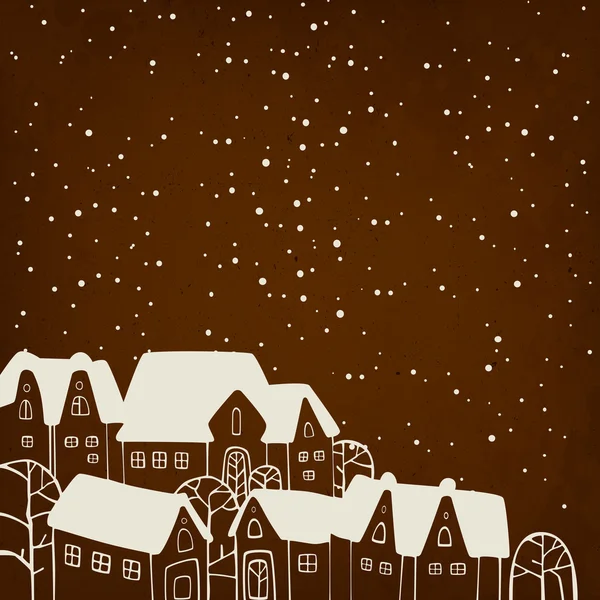 Carte de Noël vintage avec paysage dessiné à la main — Image vectorielle