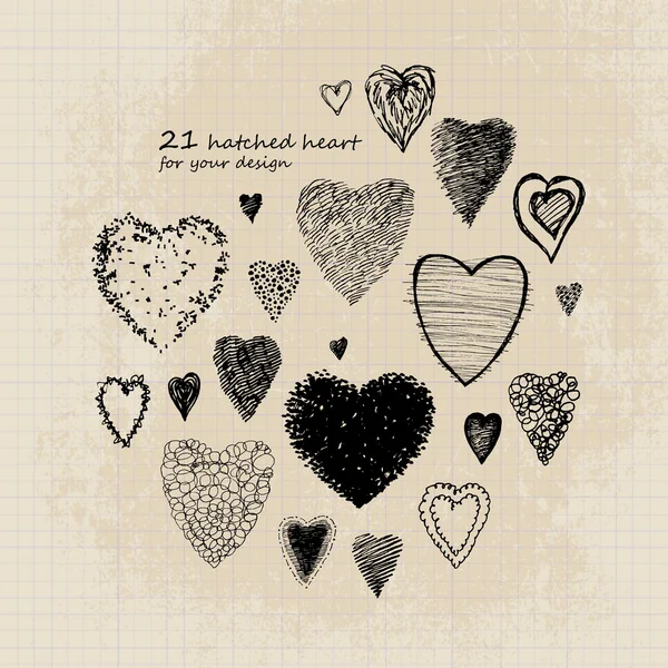 Set de 21 corazones eclosionados — Archivo Imágenes Vectoriales