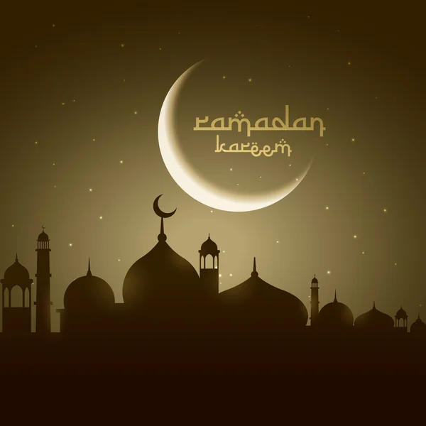 Masjid silhouette with moon — Stock Vector
