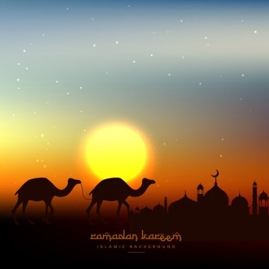 Ramazan kareem arka planda akşam gökyüzünde güneş ile
