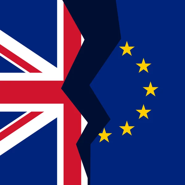 Egyesült Királyság és az Európai Unió törött zászló koncepció — Stock Vector