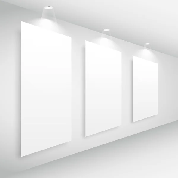Galerie Innenraum Bilderrahmen mit Lichtern — Stockvektor