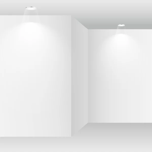 Leeres weißes Zimmer mit Scheinwerfern — Stockvektor