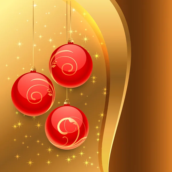 Gouden achtergrond met rode kerstballen — Stockvector