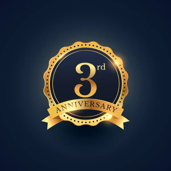 3: e anniversary celebration badge etikett i gyllene färg — Stock vektor
