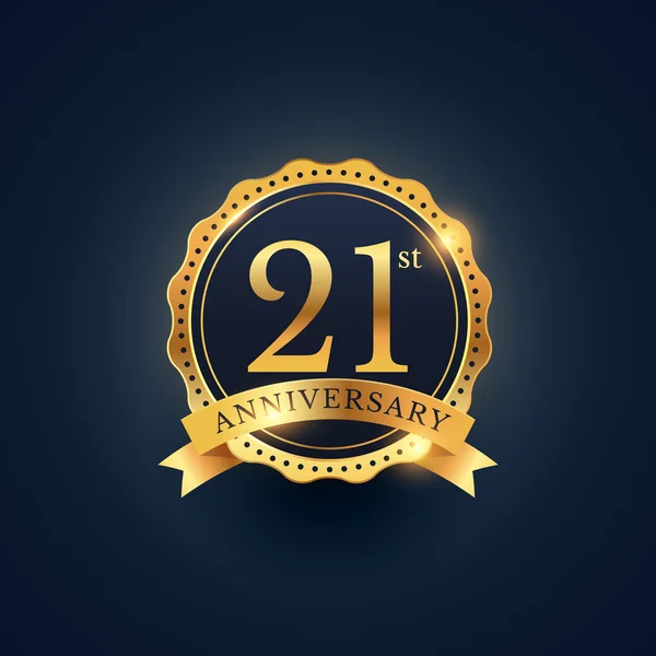 Etiqueta de insignia de celebración del 21 aniversario en color dorado — Vector de stock