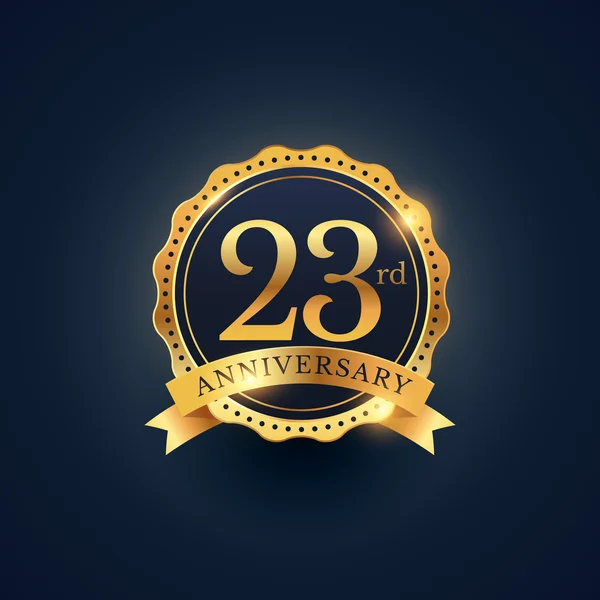 Étiquette de badge de célébration du 23e anniversaire en couleur dorée — Image vectorielle