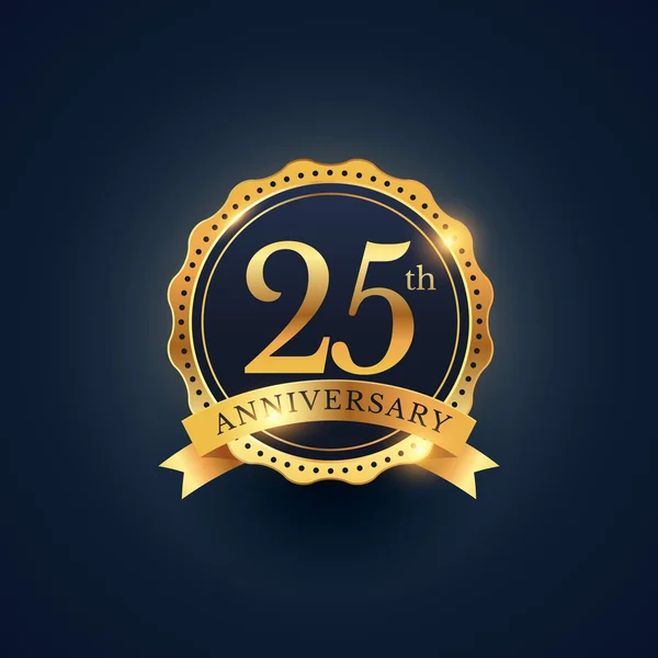 25 rocznica celebracja etykieta odznaka złoty kolor — Wektor stockowy