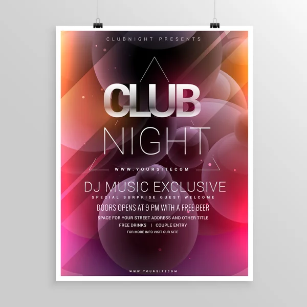 Club night party flyer template with date and time details — Stock Vector