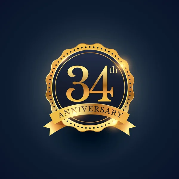 Etiqueta de insignia de celebración del 34 aniversario en color dorado — Archivo Imágenes Vectoriales