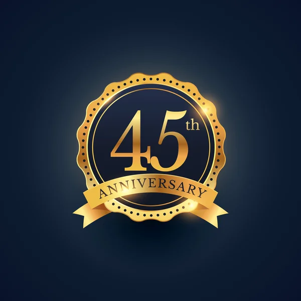 Étiquette de badge de célébration du 45e anniversaire en couleur dorée — Image vectorielle