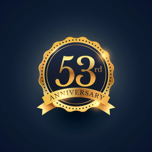 Étiquette de badge de célébration du 53ème anniversaire en couleur dorée — Image vectorielle