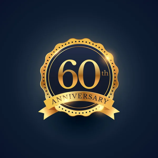 60 årsjubileum firande badge etikett i gyllene färg — Stock vektor